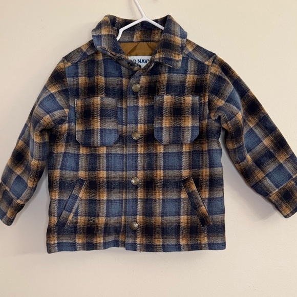 Old Navy Kids Plaid Shacket Blue and Brown Toddler Boys Size 2T Quilted Lining - Picture 1 of 9